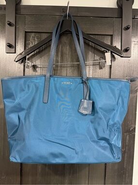 Tumi Teal-Blue Nylon Tote with Leather Trim